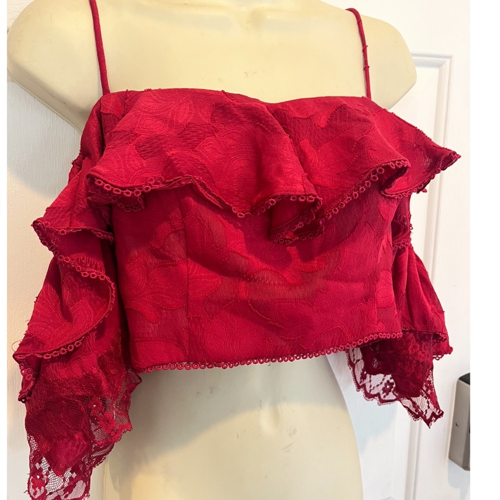 Free People Red Off Shoulder Bardot Top 12 - Picture 2 of 5